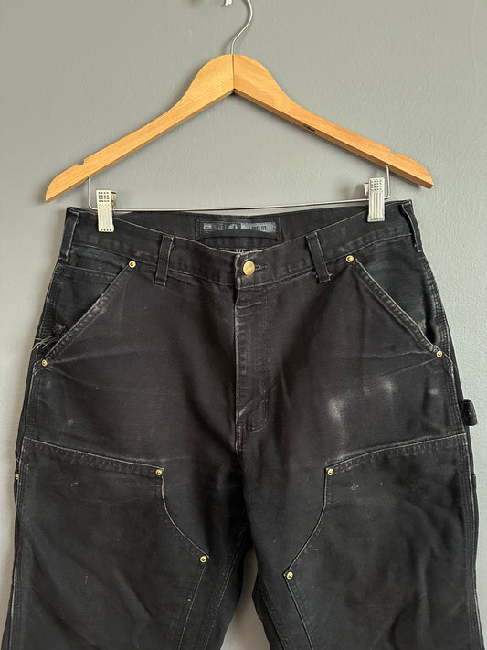 Carhartt Double Knee Carpenter Pants Mens 33x30 B01 BLK Faded Distressed