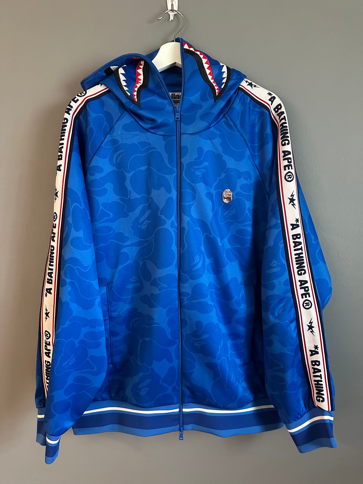 BAPE MENS SOLID CAMO RELAXED FIT SHARK FULL ZIP HOODIE JACKET XL BLUE