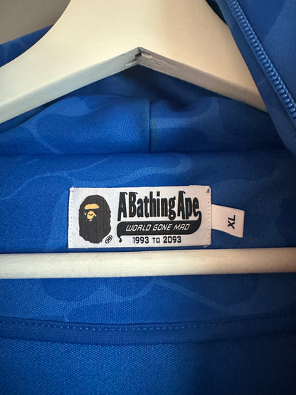 BAPE MENS SOLID CAMO RELAXED FIT SHARK FULL ZIP HOODIE JACKET XL BLUE