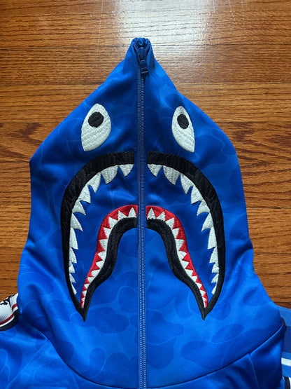 BAPE MENS SOLID CAMO RELAXED FIT SHARK FULL ZIP HOODIE JACKET XL BLUE