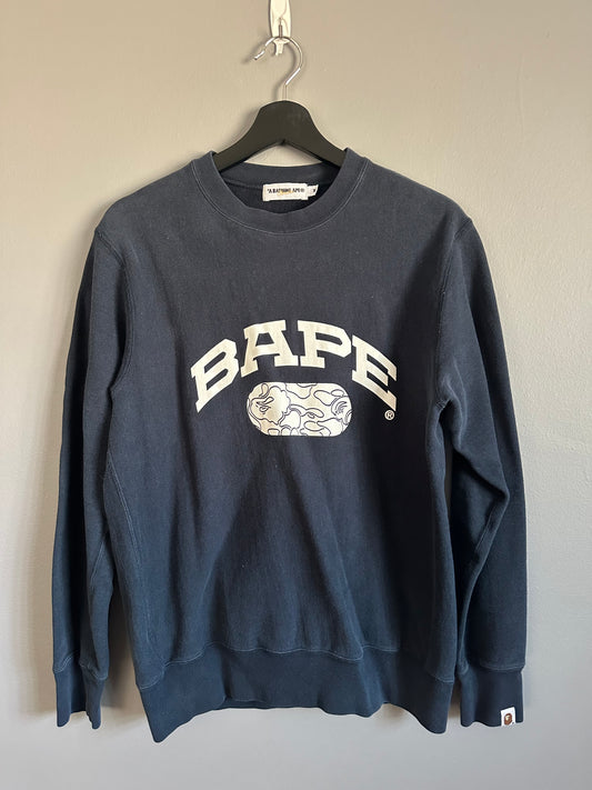 Vintage A Bathing Ape Bape Spell Out Camp Crewneck Sweater Navy Men’s Medium