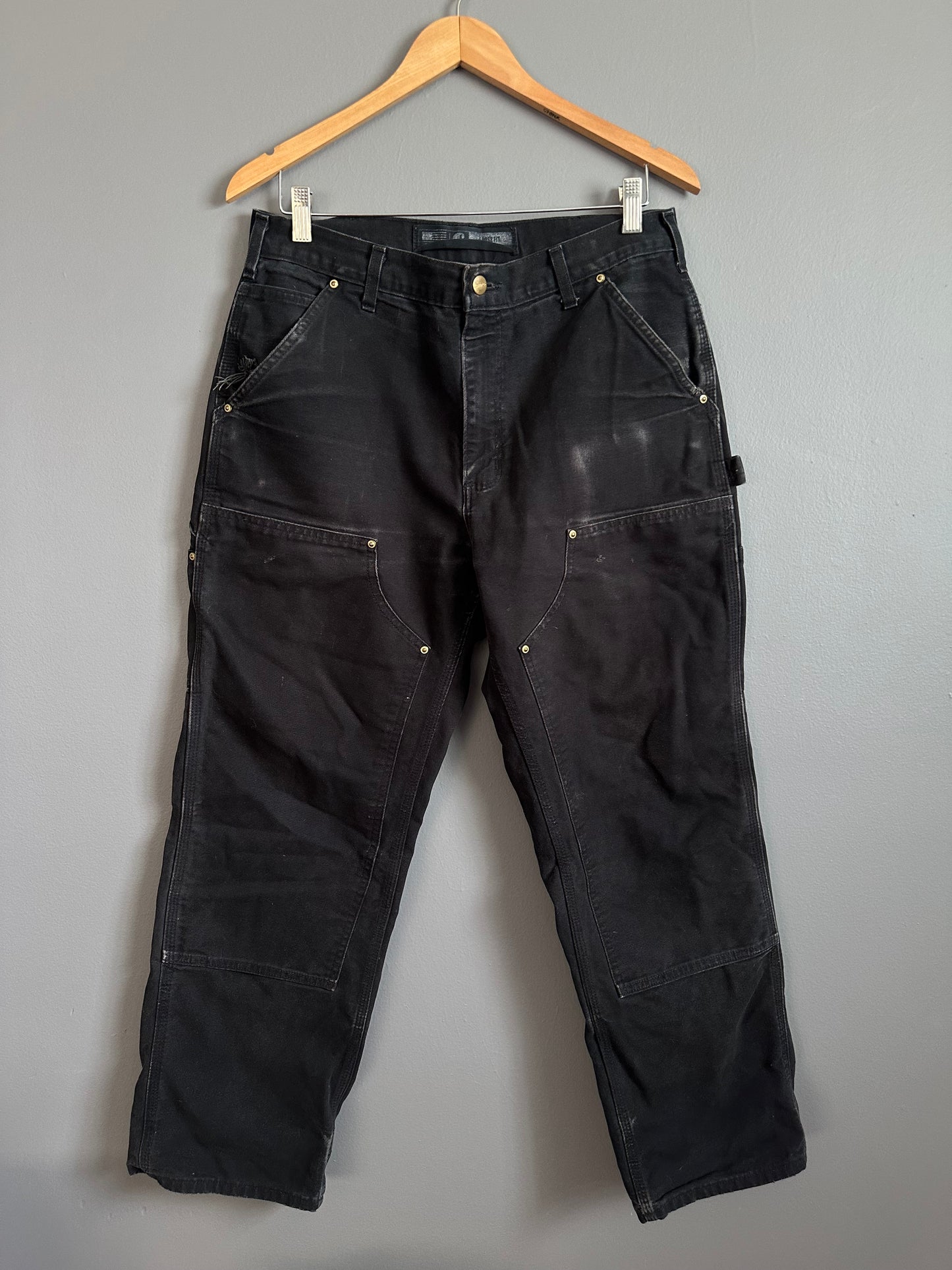 Carhartt Double Knee Carpenter Pants Mens 33x30 B01 BLK Faded Distressed