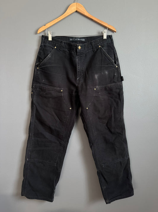 Carhartt Double Knee Carpenter Pants Mens 33x30 B01 BLK Faded Distressed