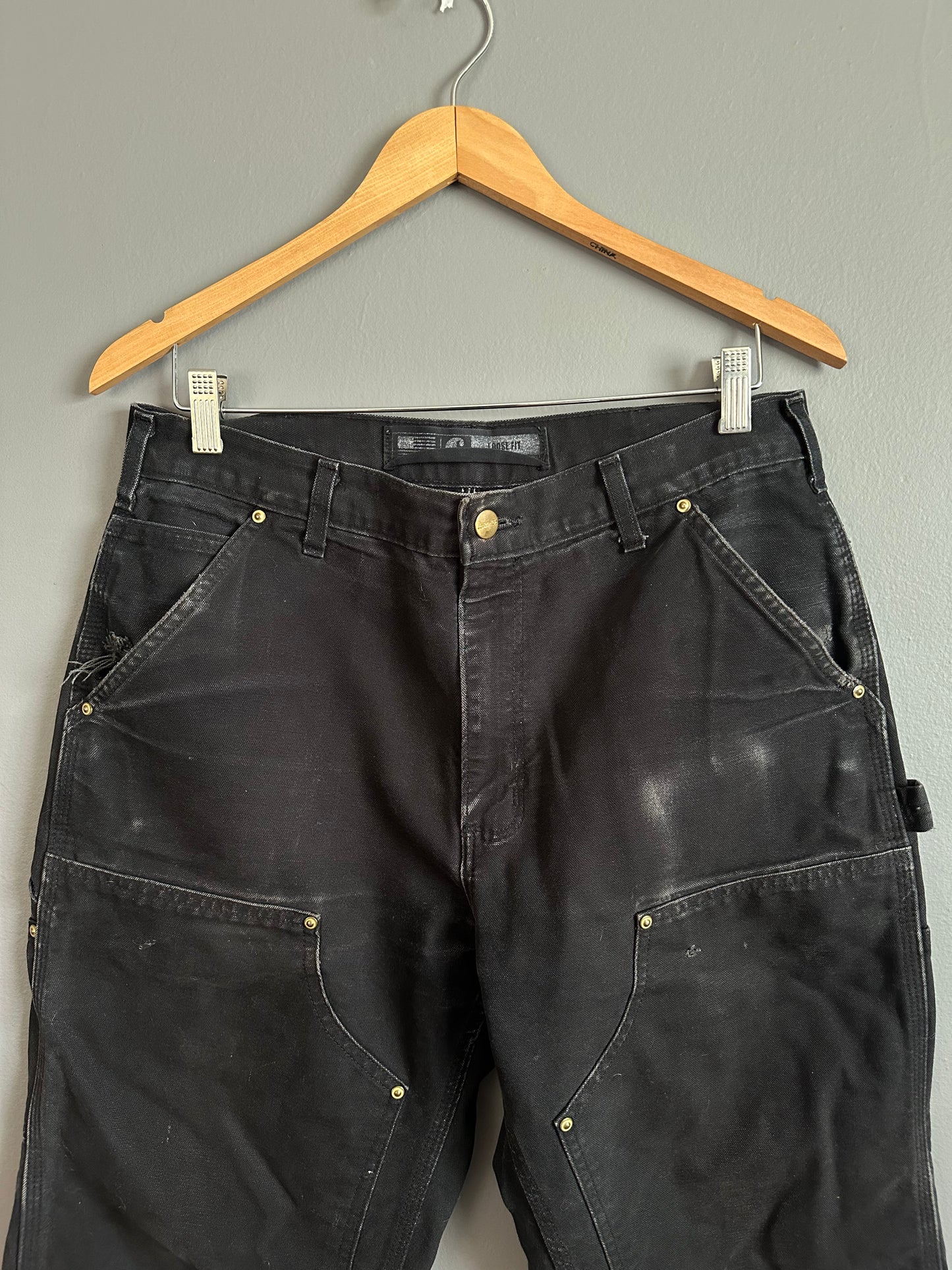 Carhartt Double Knee Carpenter Pants Mens 33x30 B01 BLK Faded Distressed