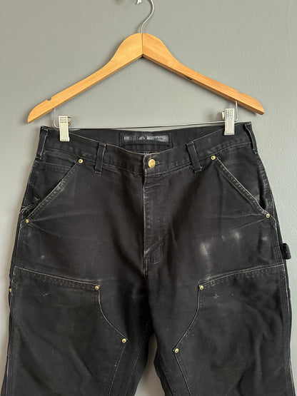 Carhartt Double Knee Carpenter Pants Mens 33x30 B01 BLK Faded Distressed