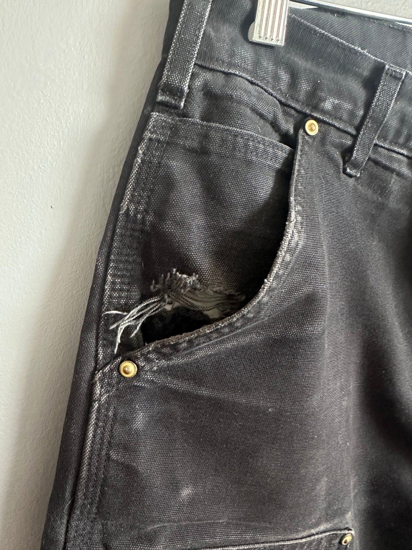 Carhartt Double Knee Carpenter Pants Mens 33x30 B01 BLK Faded Distressed