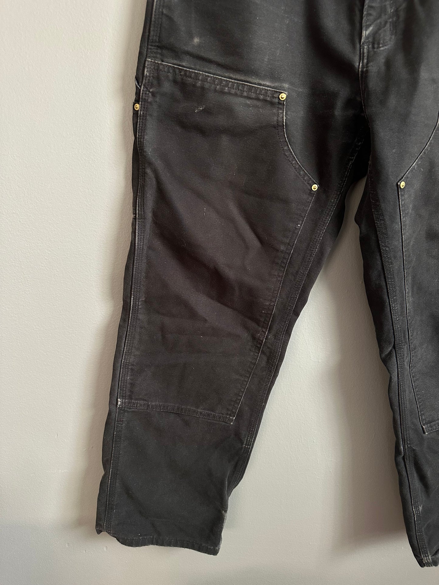 Carhartt Double Knee Carpenter Pants Mens 33x30 B01 BLK Faded Distressed