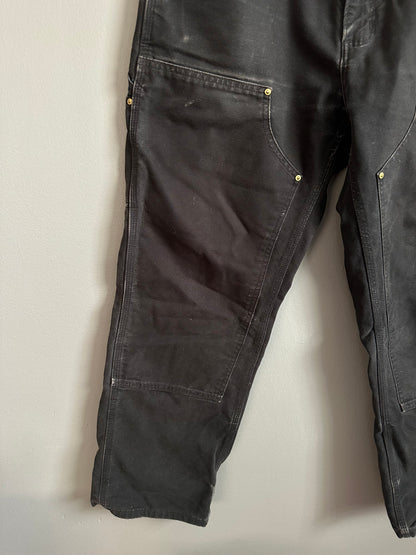 Carhartt Double Knee Carpenter Pants Mens 33x30 B01 BLK Faded Distressed