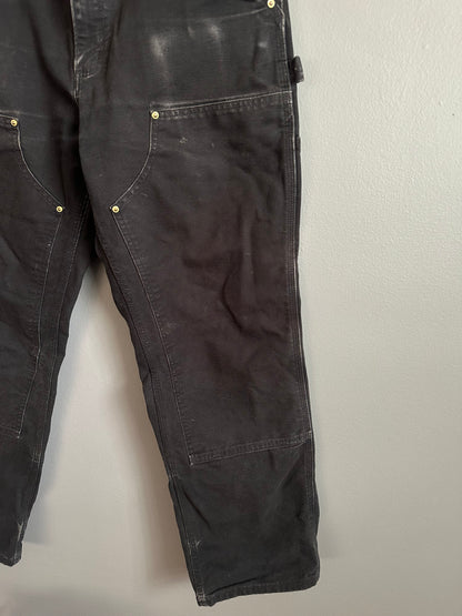 Carhartt Double Knee Carpenter Pants Mens 33x30 B01 BLK Faded Distressed