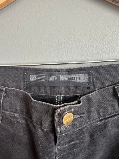 Carhartt Double Knee Carpenter Pants Mens 33x30 B01 BLK Faded Distressed
