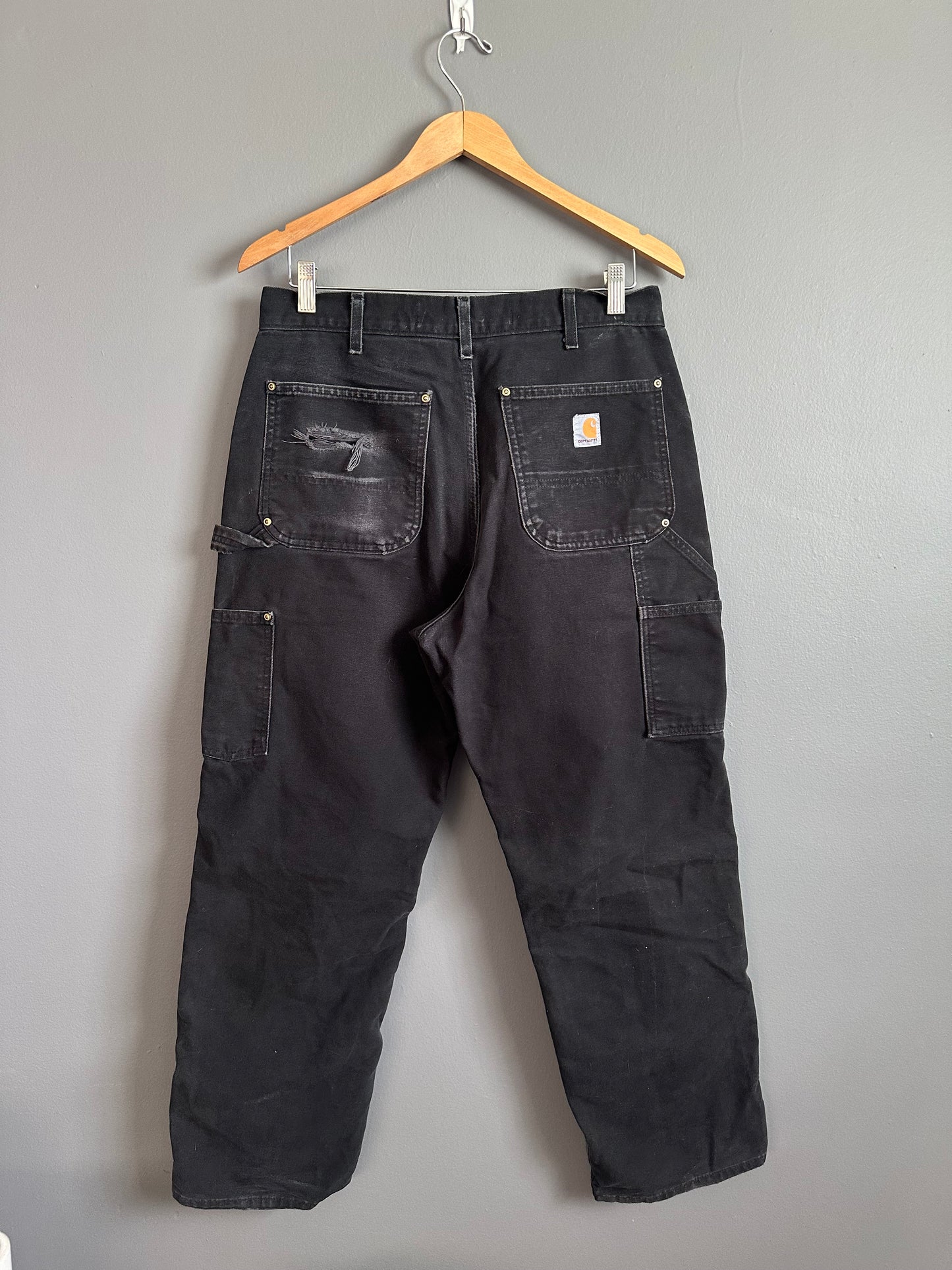 Carhartt Double Knee Carpenter Pants Mens 33x30 B01 BLK Faded Distressed