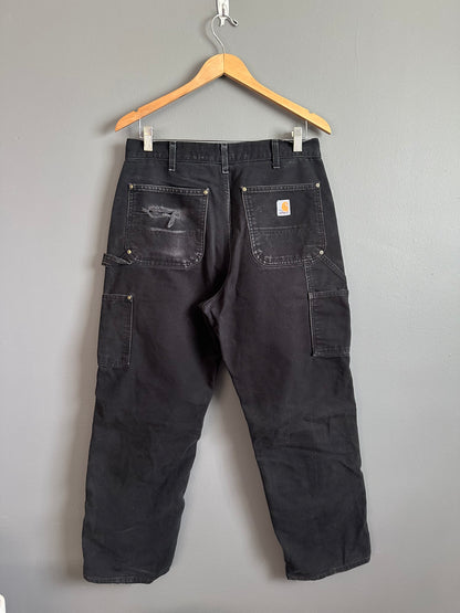 Carhartt Double Knee Carpenter Pants Mens 33x30 B01 BLK Faded Distressed