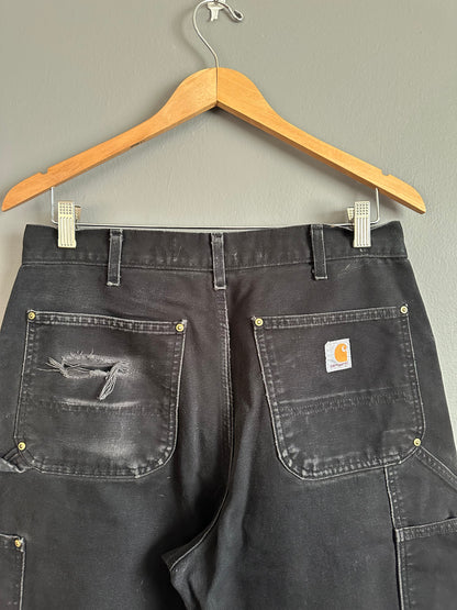 Carhartt Double Knee Carpenter Pants Mens 33x30 B01 BLK Faded Distressed