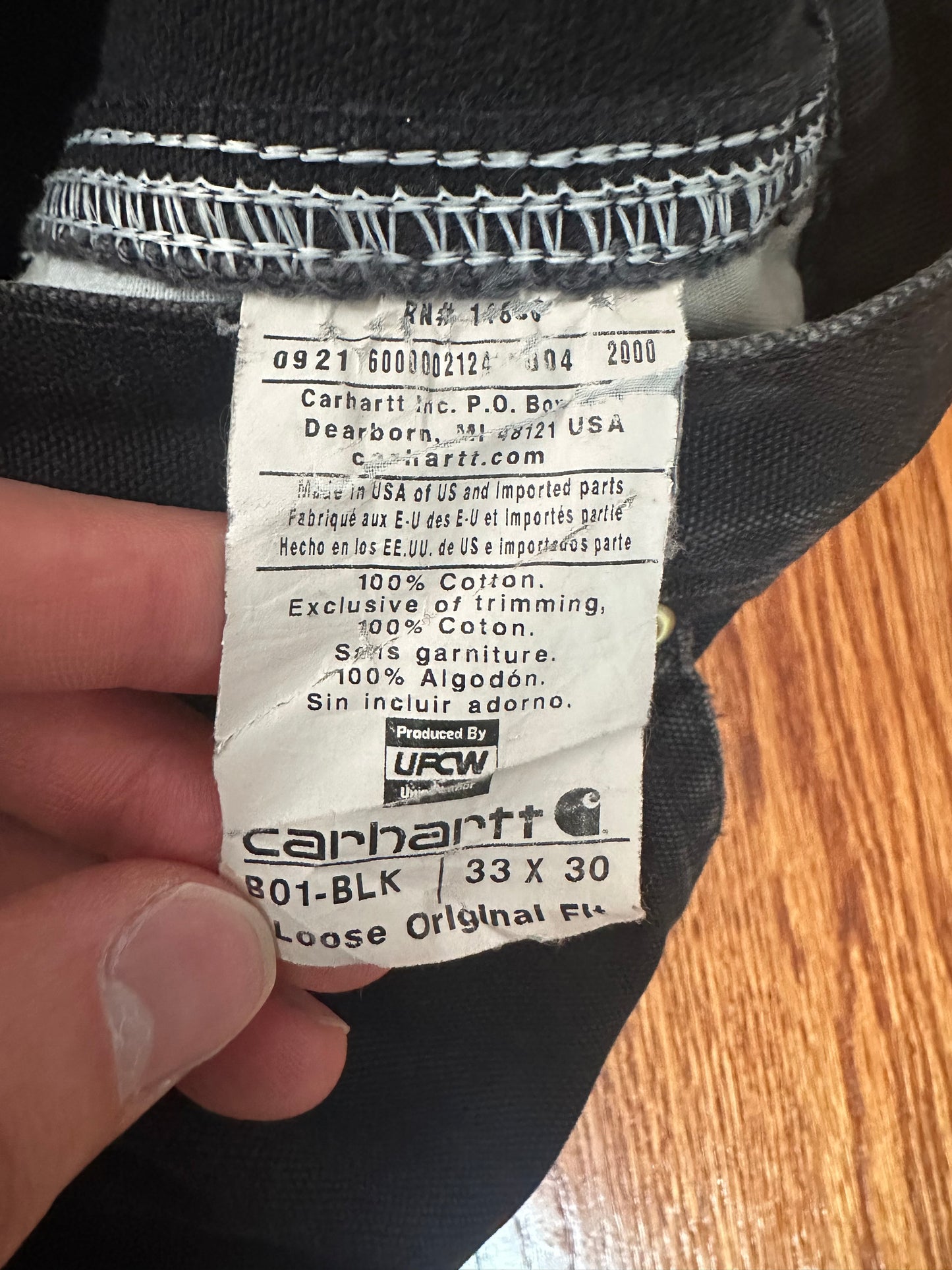 Carhartt Double Knee Carpenter Pants Mens 33x30 B01 BLK Faded Distressed