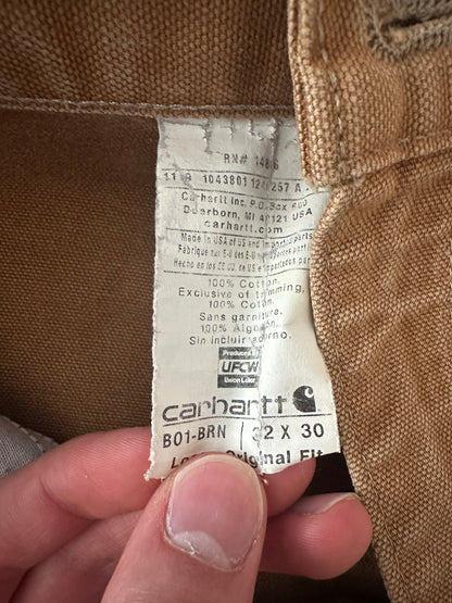 Carhartt B01 Dungaree Fit Double Knee Pants 32x30 Faded Brown Carpenter